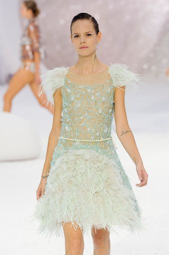 Chanel Spring 2012 Feather Trimmed Cocktail Dress With Scribble Embroided Corsage - Lyst