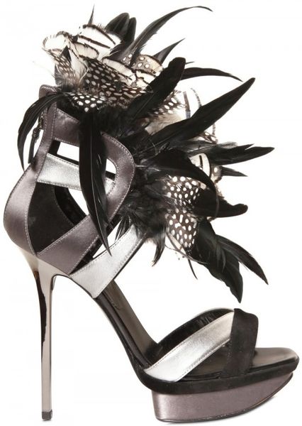 Diego Dolcini 130mm Silk, Feather & Calfskin Sandals in Silver (multi) - Lyst