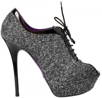 Grey Mer 130mm Tweed Laced Peep Toe Low Boots - Lyst