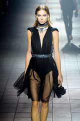Lanvin Spring 2012 Padded Shoulder Sleeveless Bodysuit with Sheer Skirt