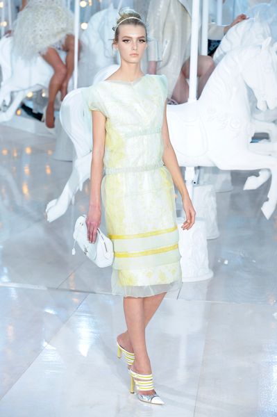 Louis Vuitton Spring 2012 Yellow Sleeveless Knee Lenght Dress with White Sheer Silk Layer in Yellow - Lyst