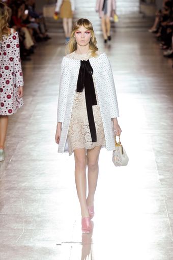 Miu Miu Spring 2012 Beige & White Handbag With Gold Handle - Lyst