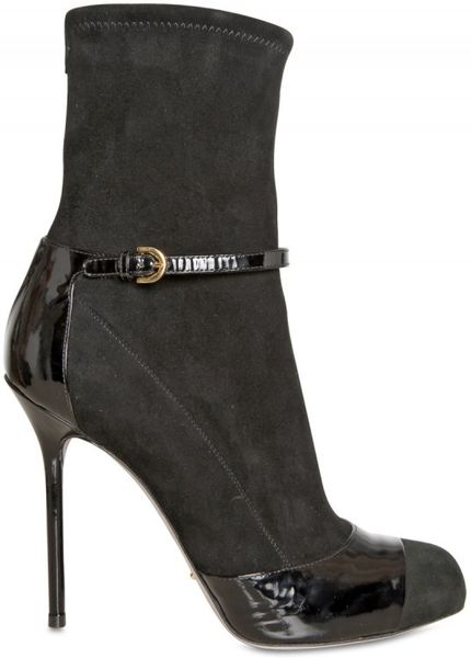 Sergio Rossi 110mm Suede Stretch Patent Low Boots in Black - Lyst