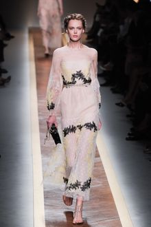 Valentino Spring 2012 Sheer Nude Maxi Dress With Black Lace Detailing - Lyst