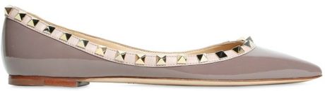Valentino Patent Rock Studs Ballerina Flats in Brown (taupe) - Lyst