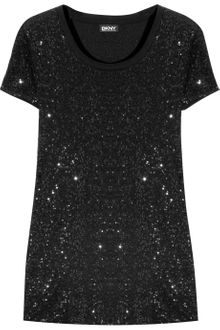 DKNY Sequined Cotton T-shirt - Lyst
