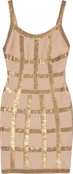 Hervé Léger Sequined Bandage Dress in Beige (nude) - Lyst