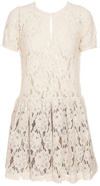 Opening Ceremony Dropped Waist Lace Dress with Tartan Skirt Backing in White - Lyst