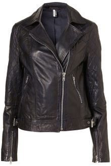 Topshop Quilted Leather Biker Jacket - Lyst