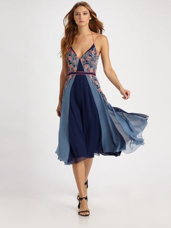  Colorblocked Silk Chiffon Dress 