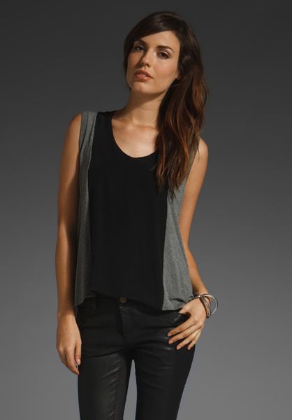 Mason By Michelle Mason Silk Inset Tank in Med Grey/black in Gray (med grey & black) - Lyst