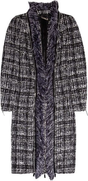 Alexander Mcqueen Bouclétweed Coat in Black - Lyst