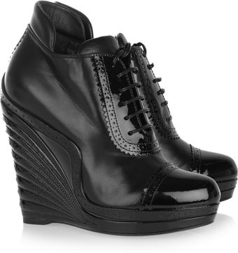 Yves Saint Laurent Leather and Patent-leather Wedge Ankle Boots - Lyst
