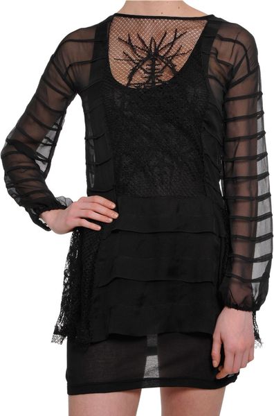 Amen Silk Blouse with Lace Detail in Black - Lyst