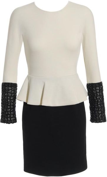 Giambattista Valli Wool Peplum Dress with Embellished Cuffs in Black (black white) - Lyst