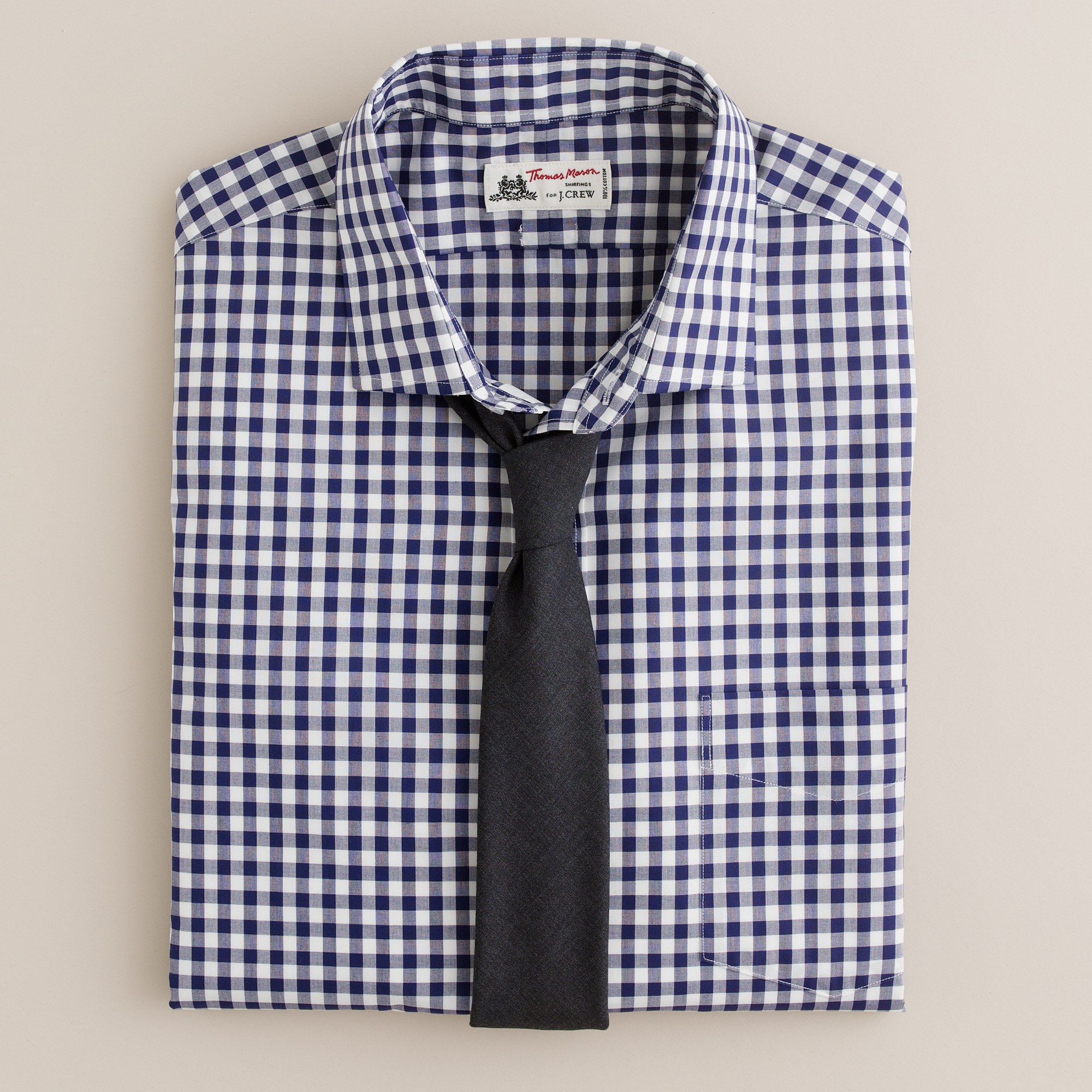 J.crew Thomas Mason® Fabric Spread-collar Dress Shirt in Navy Gingham