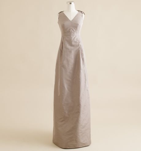J.crew Adelle Long Dress in Silk Taffeta in Beige (fawn) - Lyst