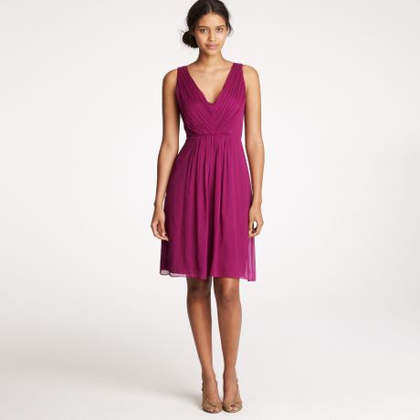 crew Louisa Dress in Silk Chiffon in Purple (spiced wine)