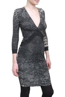 Roberto Cavalli V Necked Jersey Long Sleeved Dress with Animalier Print - Lyst
