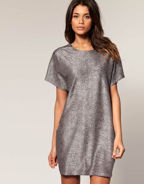 Asos Collection Asos Metallic Cocoon Dress in Silver - Lyst
