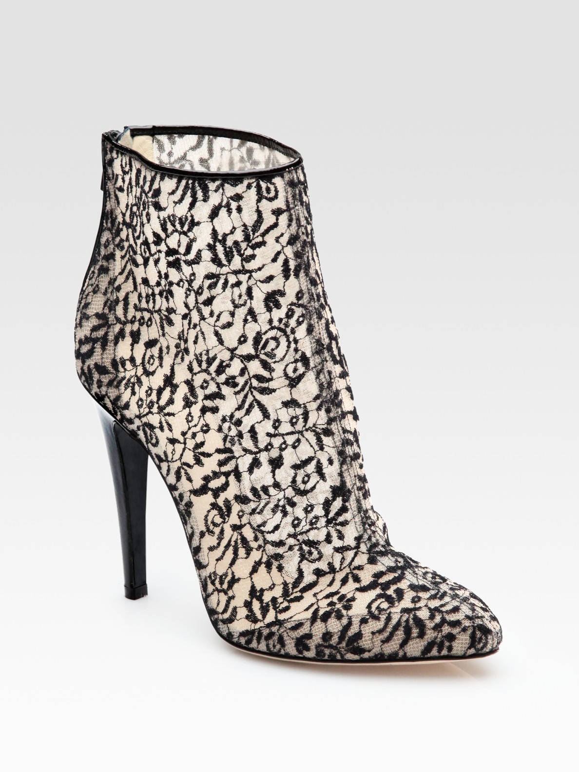 Bottega Veneta Lace and Patent Leather Ankle Boots in Black