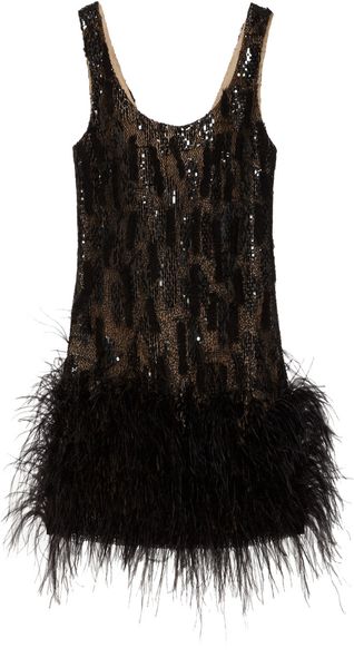 Oscar de la Renta Feather-trimmed Silk-mesh Dress - Lyst