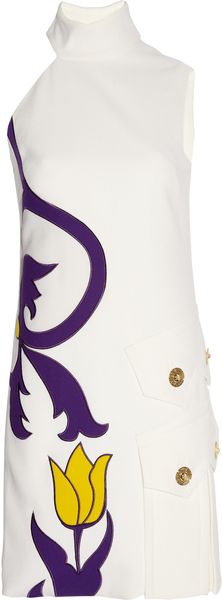 Versace Appliquéd Cutout Wool-crepe Dress - Lyst