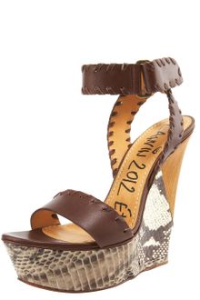 Lanvin Two-tone Wedge Sandal - Lyst