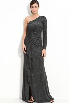 David Meister Metallic Jersey One Shoulder Gown - Lyst