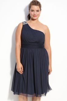 Js Boutique One Shoulder Chiffon Dress (plus) - Lyst