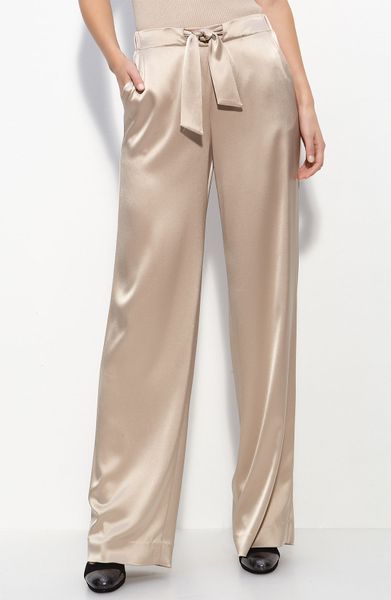 pink satin wide leg trousers