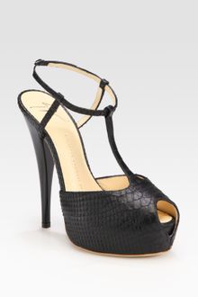 Giuseppe Zanotti Snake-print Leather Peep Toe T-strap Platform Sandals - Lyst