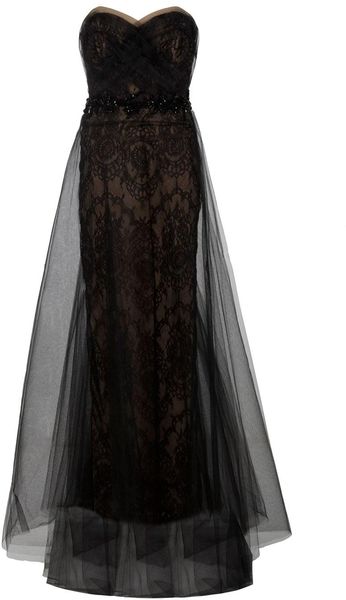 Marchesa Strapless Tulle Gown in Black - Lyst