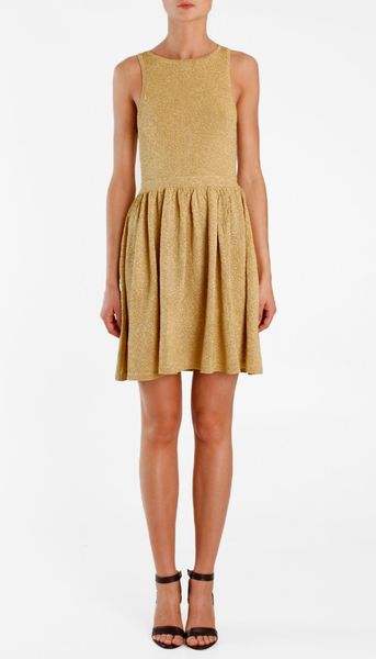 Tibi Metallic Sleeveless Sweater Dress in Gold - Lyst