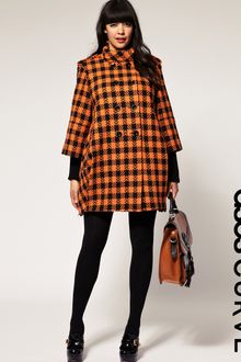 ASOS Collection Asos Curve Ovoid Coat in Black and Orange Check - Lyst