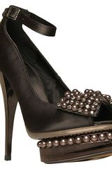 Carvela Gracious Pearl Bow Peep Toe Platform Court Shoes Black
