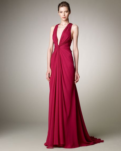 J. Mendel Plungeneck Chiffon Gown in Purple (fuchsia) - Lyst
