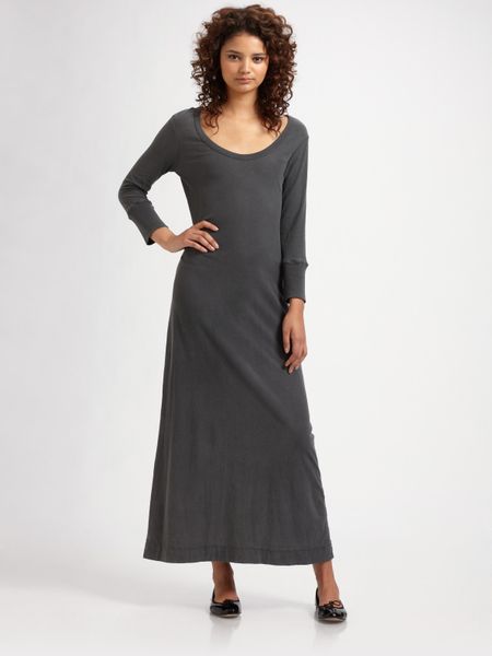 James Perse Three-quarter Sleeve Cotton Maxi Dress in Black