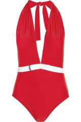 Miu Miu Bow-embellished Halterneck Swimsuit