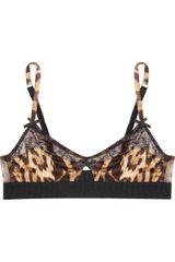 Roberto Cavalli Leopard-print Satin and Lace Triangle Bra