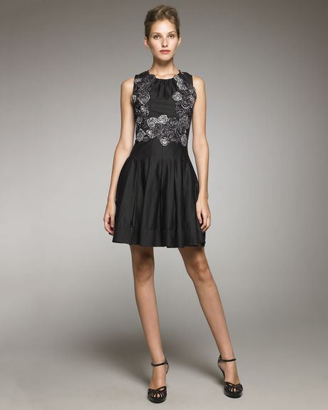 Thakoon Roseembroidered Aline Dress in Black - Lyst