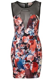 Topshop Print Mesh Panel Bodycon Dress By Dress Up - Lyst