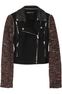 Elizabeth And James New Rory Bouclé-sleeved Denim Biker Jacket - Lyst