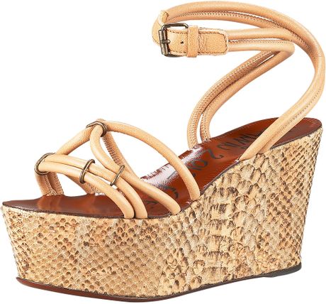 Lanvin Pythonprinted Cork Wedge in Beige - Lyst