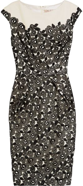 Lela Rose Lace-appliquéd Linen Dress - Lyst