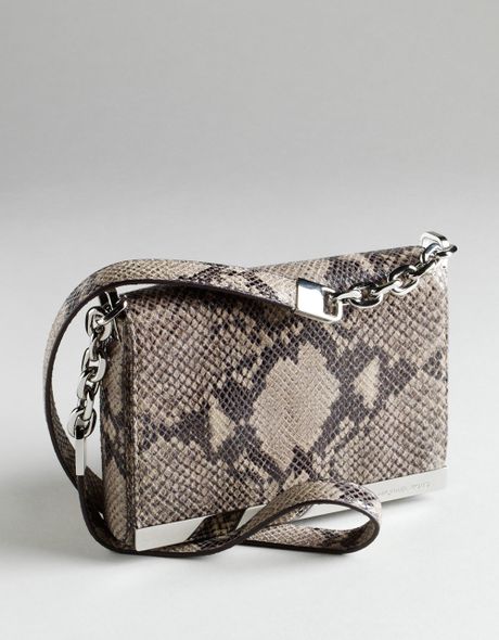 Michael Michael Kors Julian Snake Print Shoulder Flap Purse in Beige