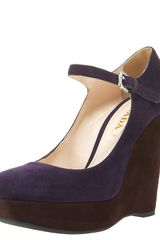 Prada Two-tone Suede Mary Jane Wedge