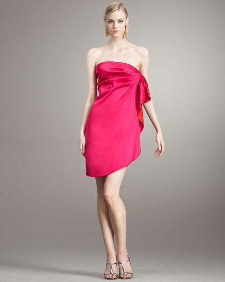 Stella Mccartney Gathered Strapless Dress in Pink (fuxia) - Lyst