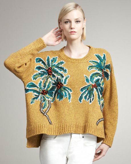 Stella Mccartney Palmembroidered Sweater in Gold - Lyst