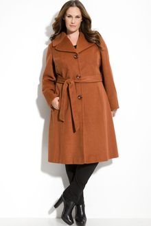 Ellen Tracy Belted Notched Collar Coat (plus) - Lyst